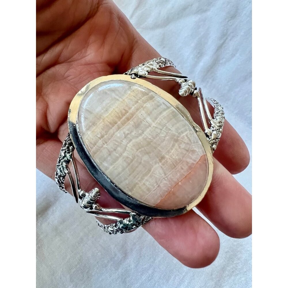 925 Nurturing Peach Calcite Cuff Bracelet - Picture 3 of 12